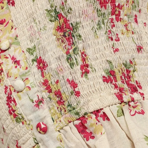 Blooming Views Beige Floral Print Ruffled Smocked Tank Top - Picture 2 of 5